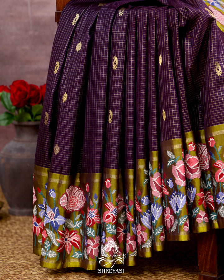 Handloom Pure Kanjivaram Silk Saree with Petit Point Embroidery