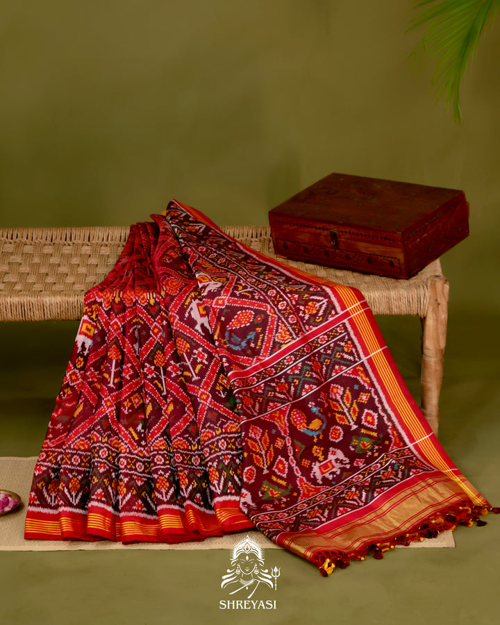 Handloom Rajkot Patola Silk Saree in 14 Motif Design