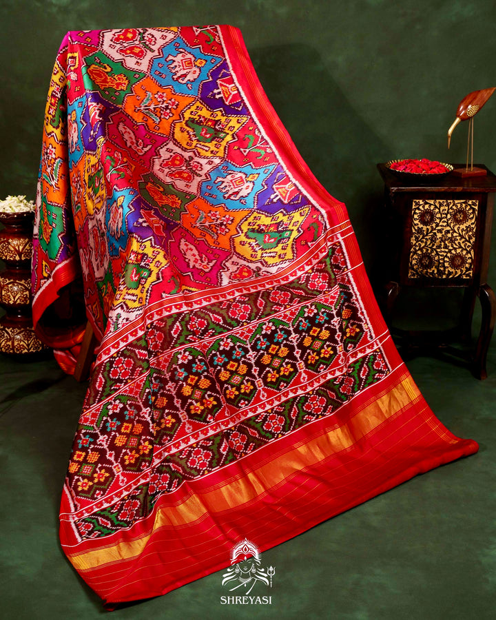 Multicoloured Handloom Pure Twill Patola Silk Saree