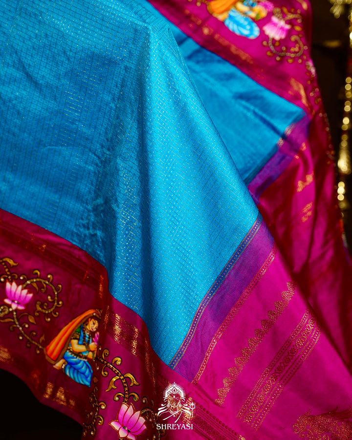 Traditional Tanjore Painting on Handloom Pure Kanjivaram Silk Sarees with Real Zari