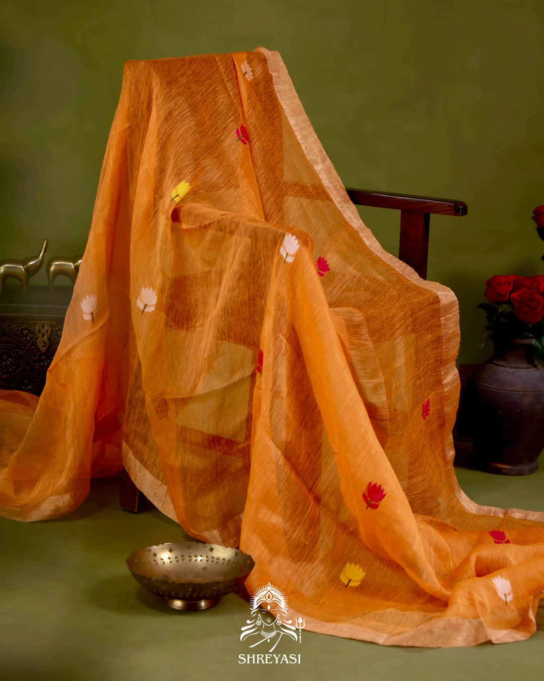 Handloom Silk Linen Jamdani Saree with Tissue Paithani Pallu