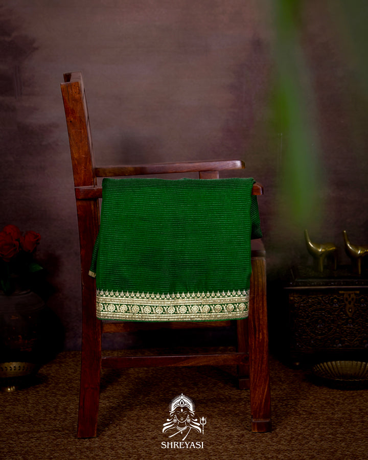 Pure Organza Silk Saree in Emerald Green with Embroidered Border