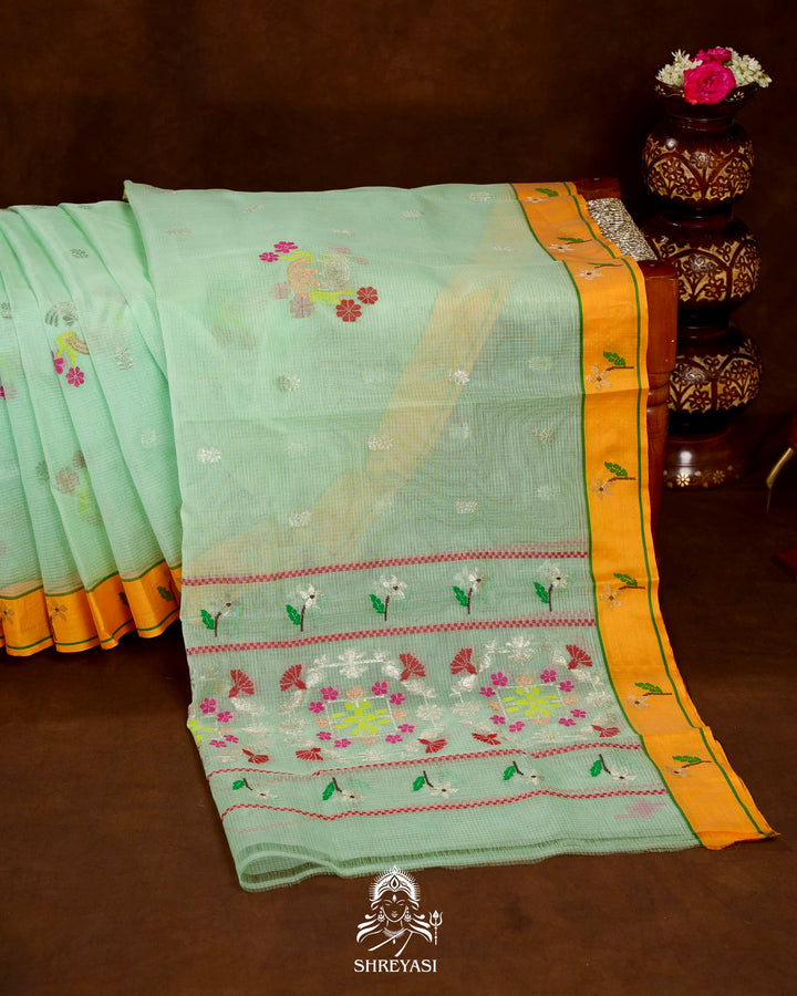 Handloom Pure Zari Kota Saree with Contrast Blouse