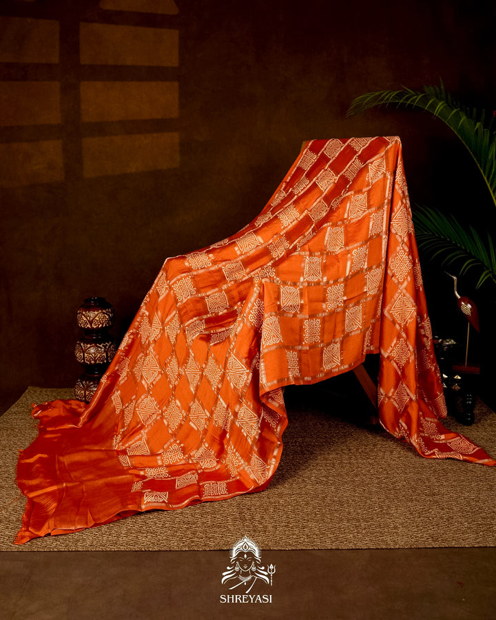 Gharchola-Style Bandhini Matka Silk Saree with Zari Checks