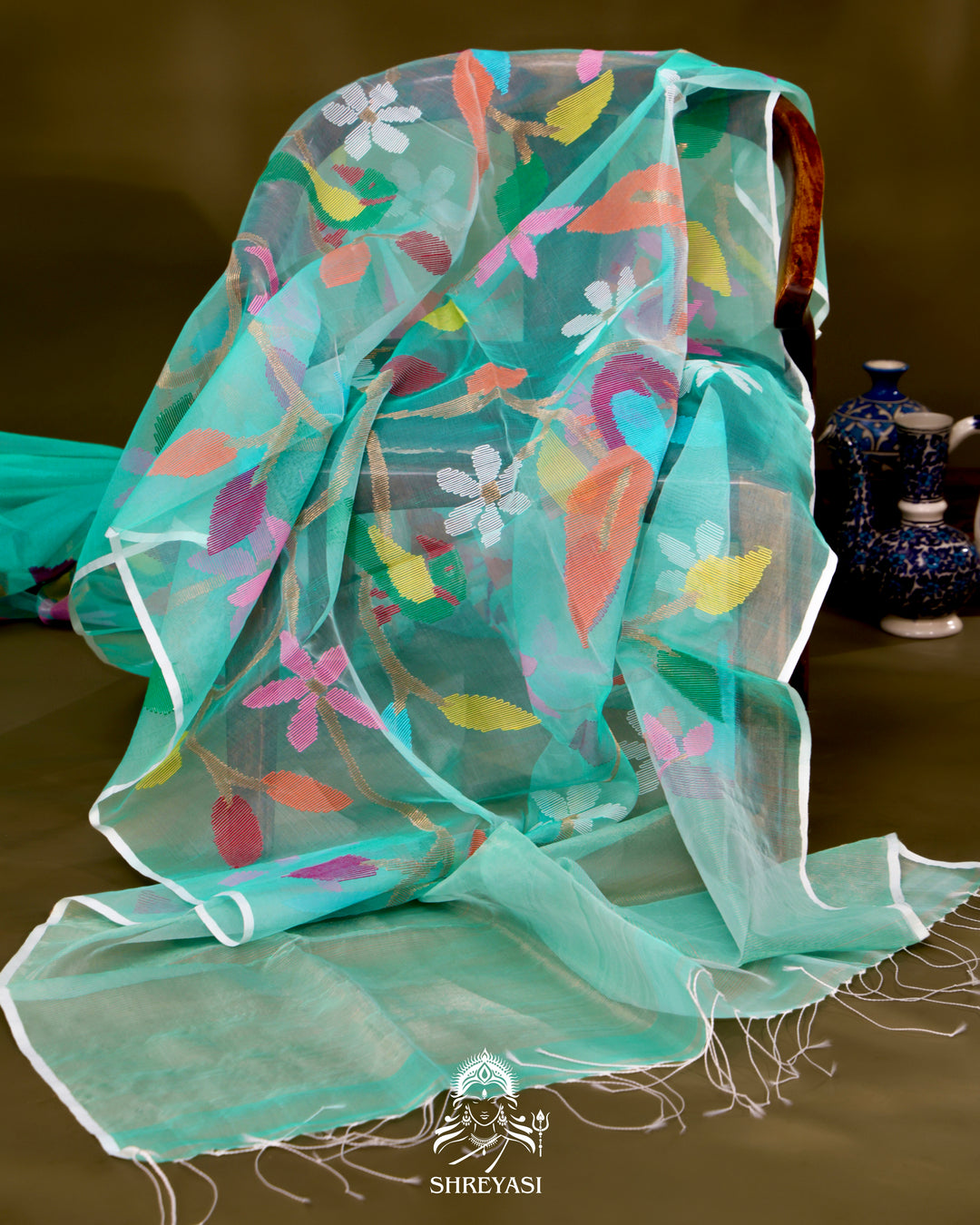 Muslin Jamdani Saree with Full Jaal Needle Weaving