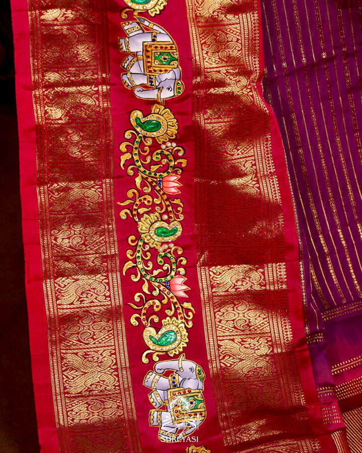 Handloom Pure Kanjivaram Silk Sarees with Real Zari and Hand Painted Tanjore Art