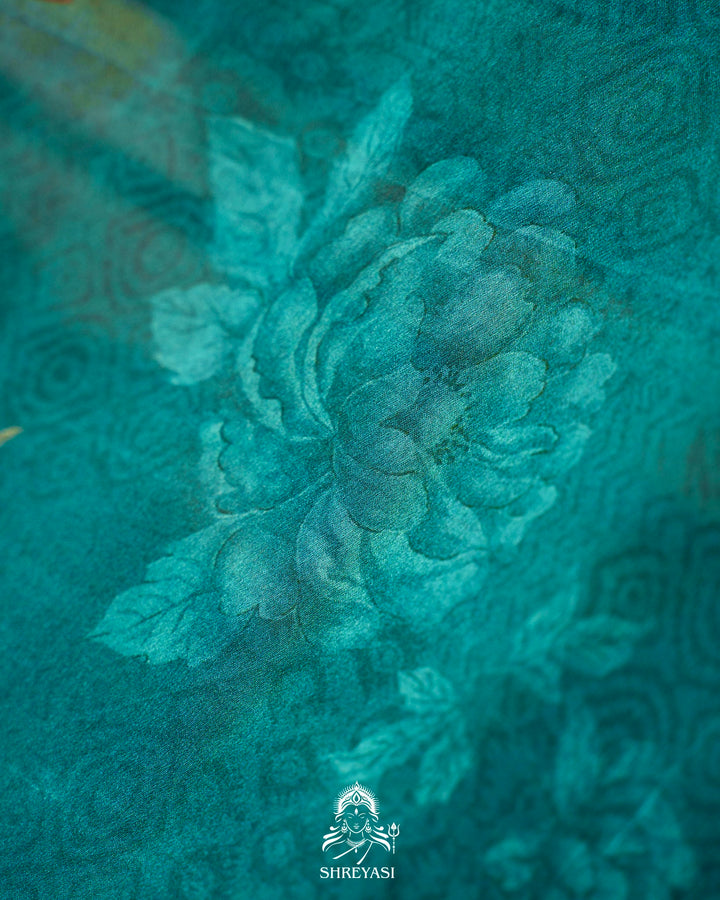 Floral Crepe Chiffon Saree with Embroidered Borders