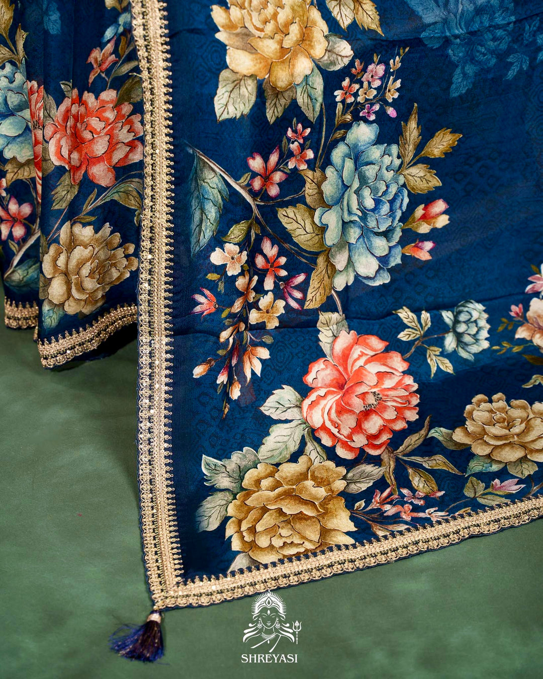 Floral Crepe Chiffon Saree with Embroidered Borders