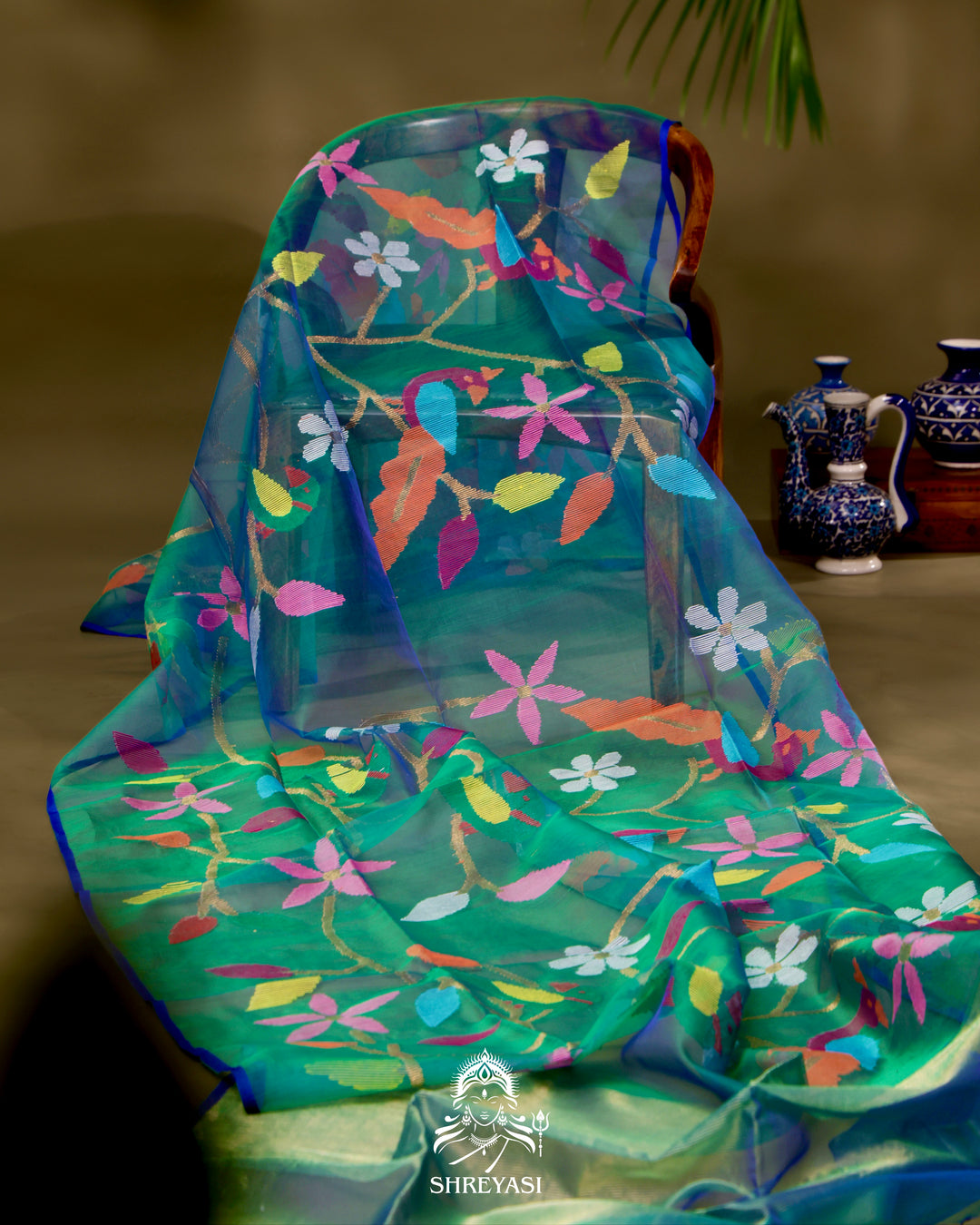 Muslin Jamdani Saree with Full Jaal Needle Weaving