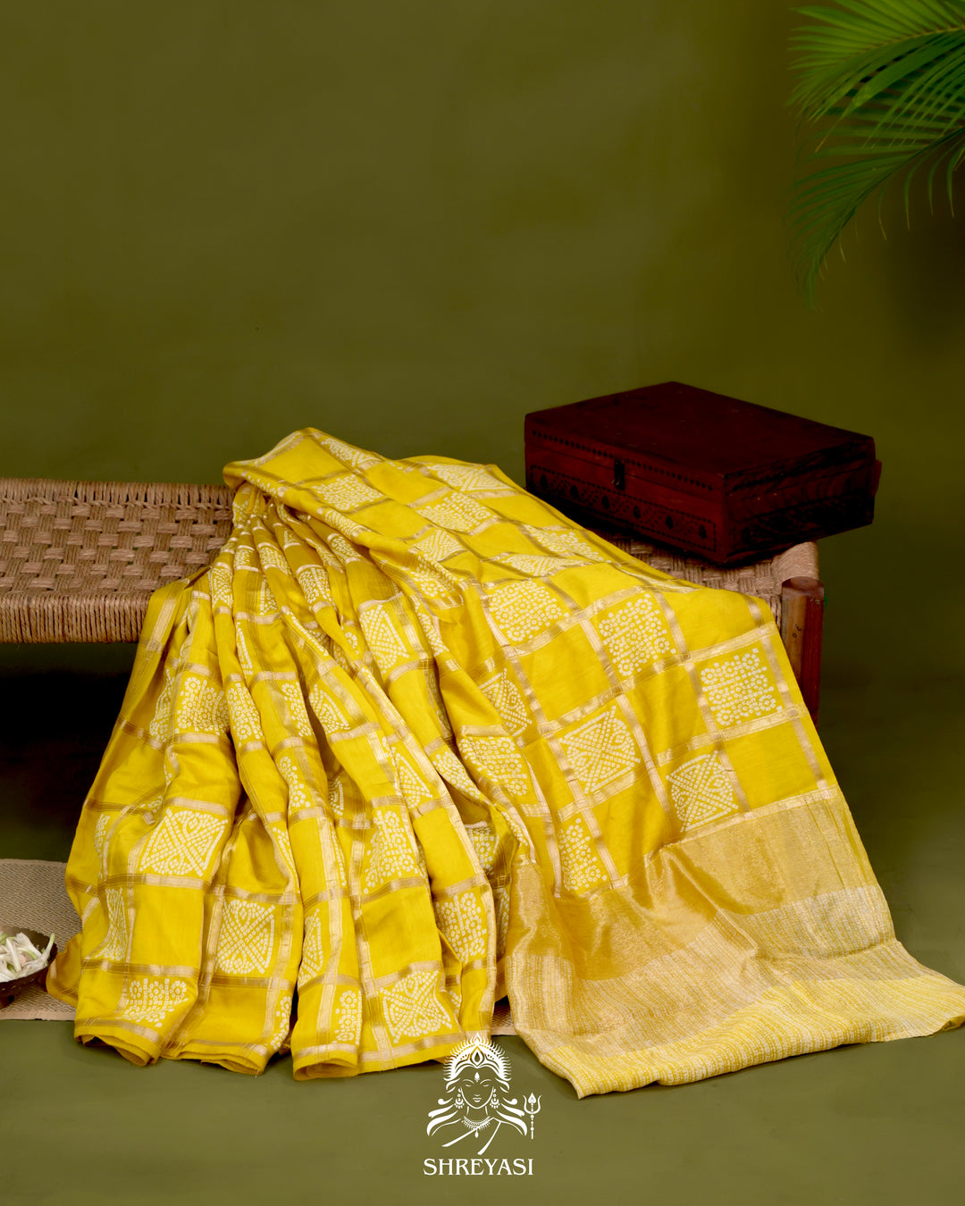 Gharchola-Style Bandhini Matka Silk Saree with Zari Checks