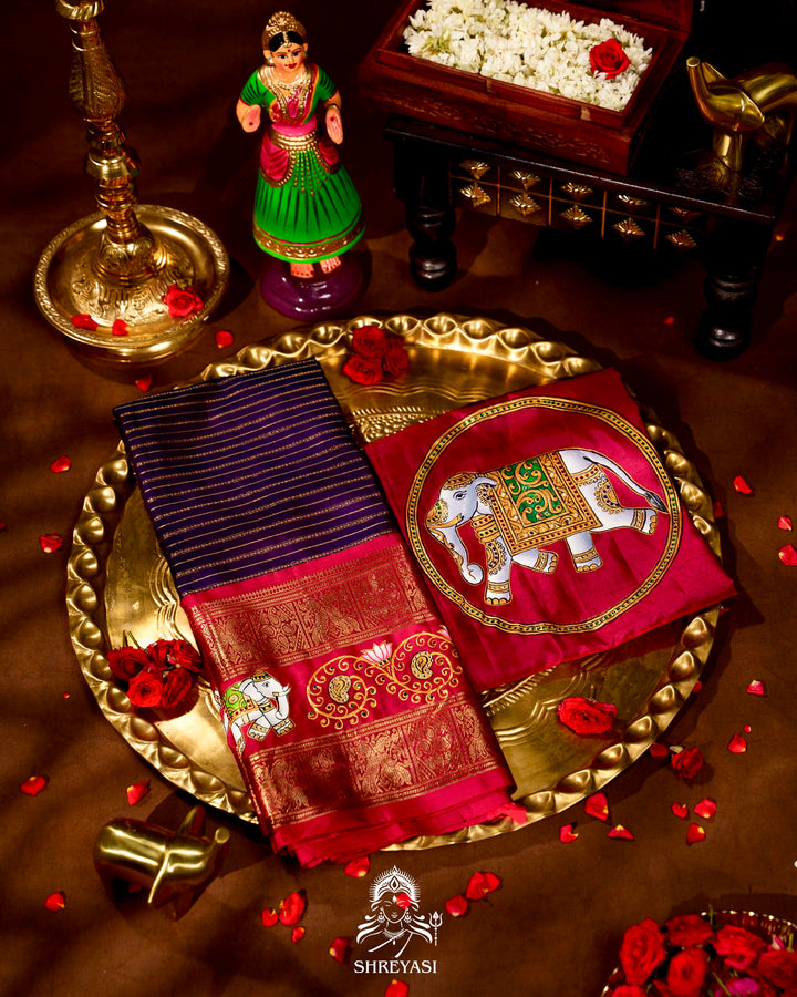 Handloom Pure Kanjivaram Silk Sarees with Real Zari and Hand Painted Tanjore Art