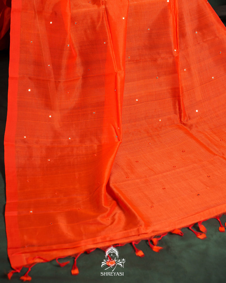 Handloom Pure Mangalagiri Silk Sarees with Mirror Work & Embroidery | Pen Kalamkari Blouse