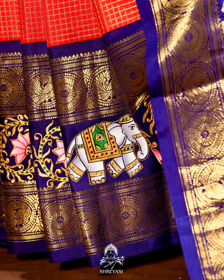 Handloom Pure Kanjivaram Silk Sarees with Real Zari and Hand Painted Tanjore Art
