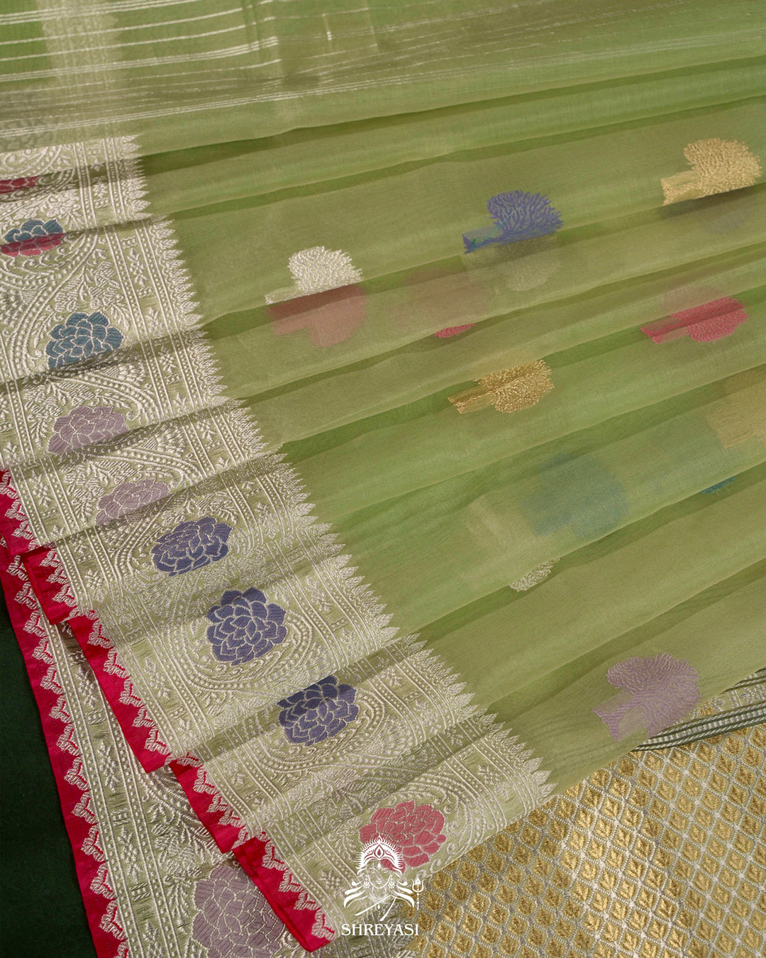 Handloom Pure Banarasi Ektara Kora Silk Saree with Meenakari Weaving & Embroidered Blouse