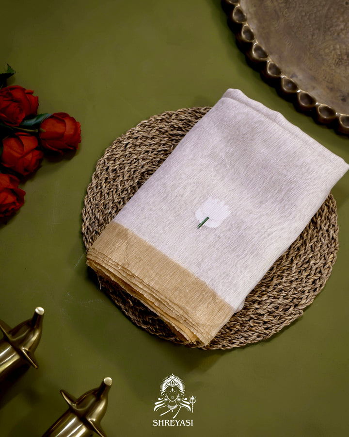 Handloom Silk Linen Jamdani Saree with Tissue Paithani Pallu