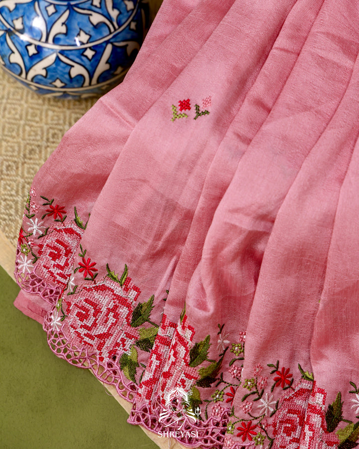 Tussar Silk Saree with Petit Point Embroidery