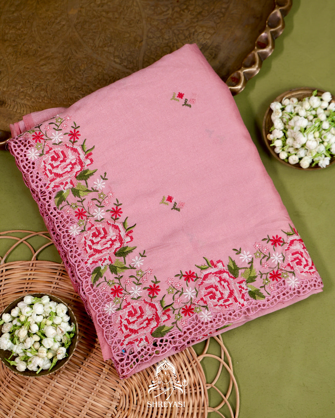 Tussar Silk Saree with Petit Point Embroidery