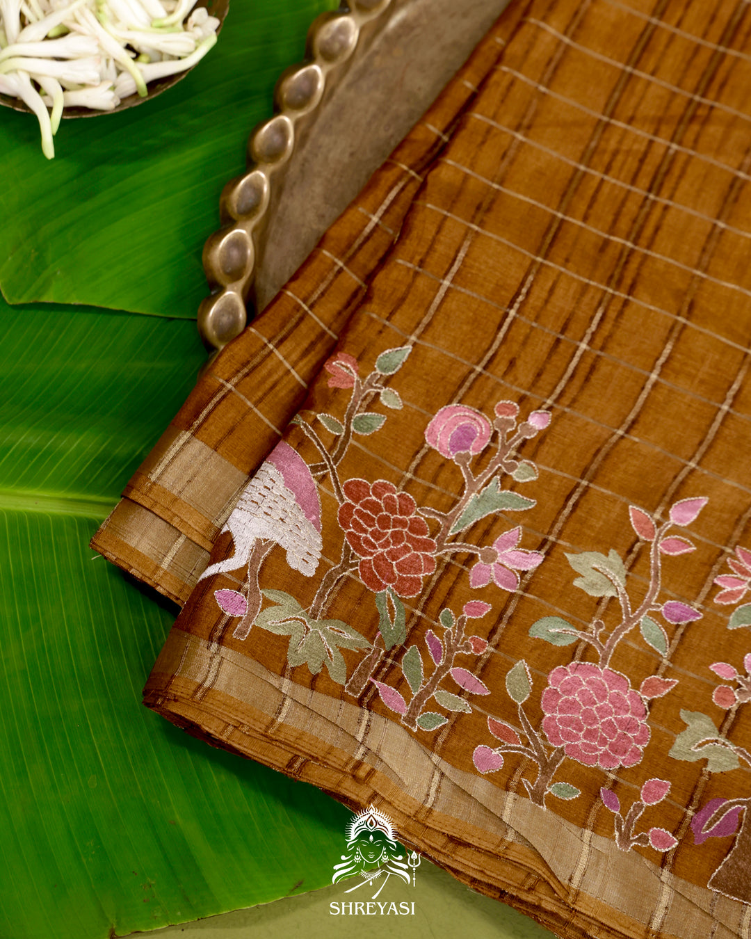 Pure Linen Tussar Silk Saree with Resham Embroidered Borders