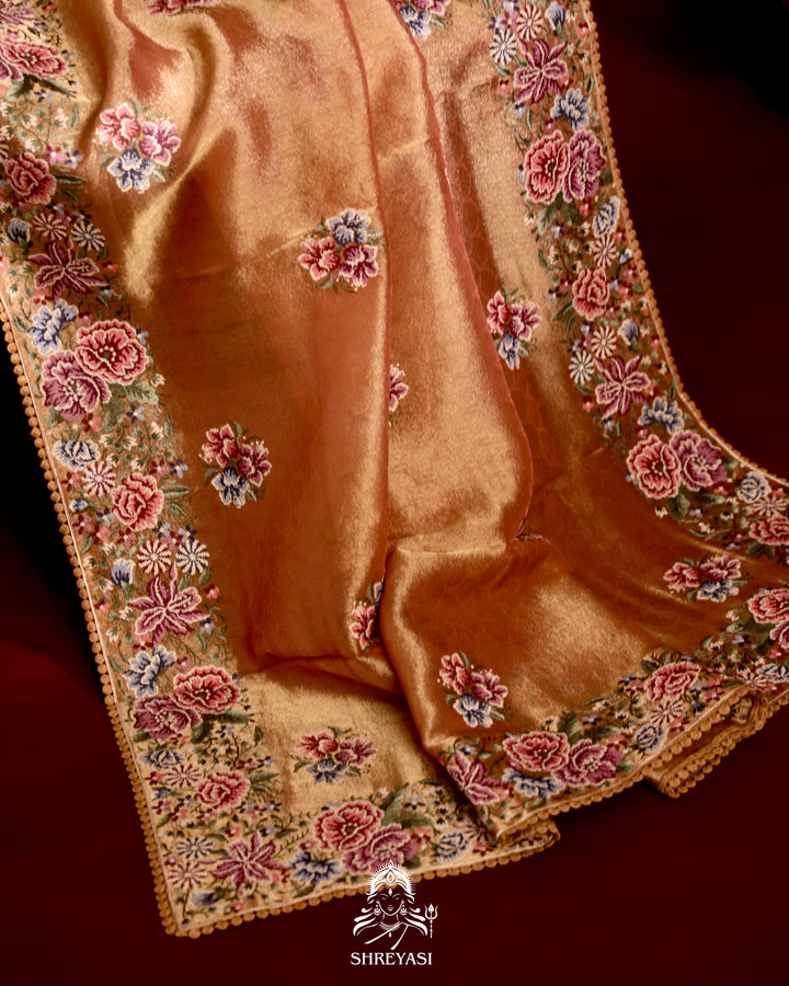 Banarasi Tissue Silk Saree with Petit Pointe Embroidery