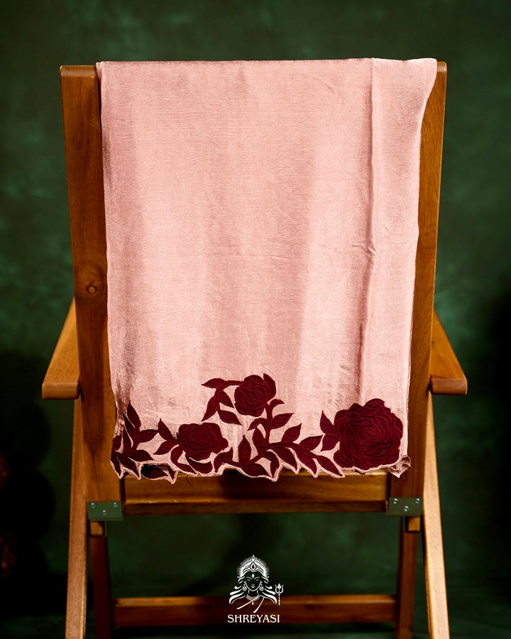 Pure Satin Silk Saree with Contrast Appliqué Borders
