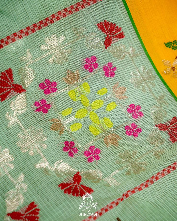 Handloom Pure Zari Kota Saree with Contrast Blouse