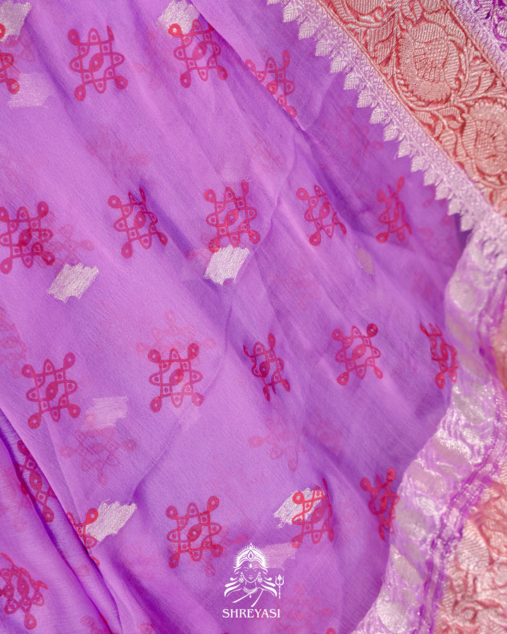 Banarasi Khaddi Chiffon Georgette Saree with Hand Block Motifs