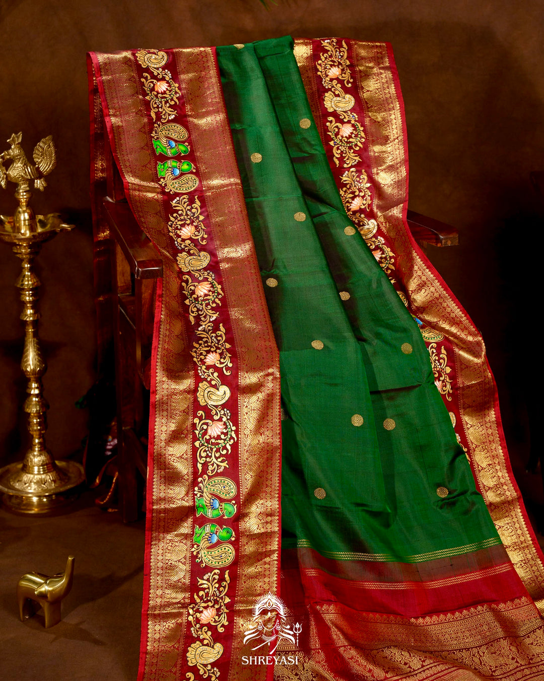 Handloom Pure Kanjivaram Silk Sarees with Real Zari and Hand Painted Tanjore Art