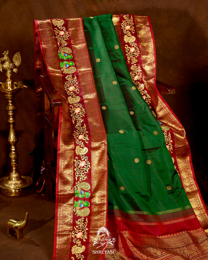 Handloom Pure Kanjivaram Silk Sarees with Real Zari and Hand Painted Tanjore Art