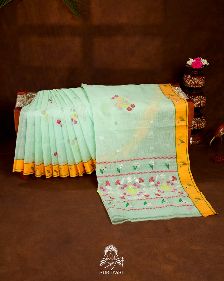 Handloom Pure Zari Kota Saree with Contrast Blouse