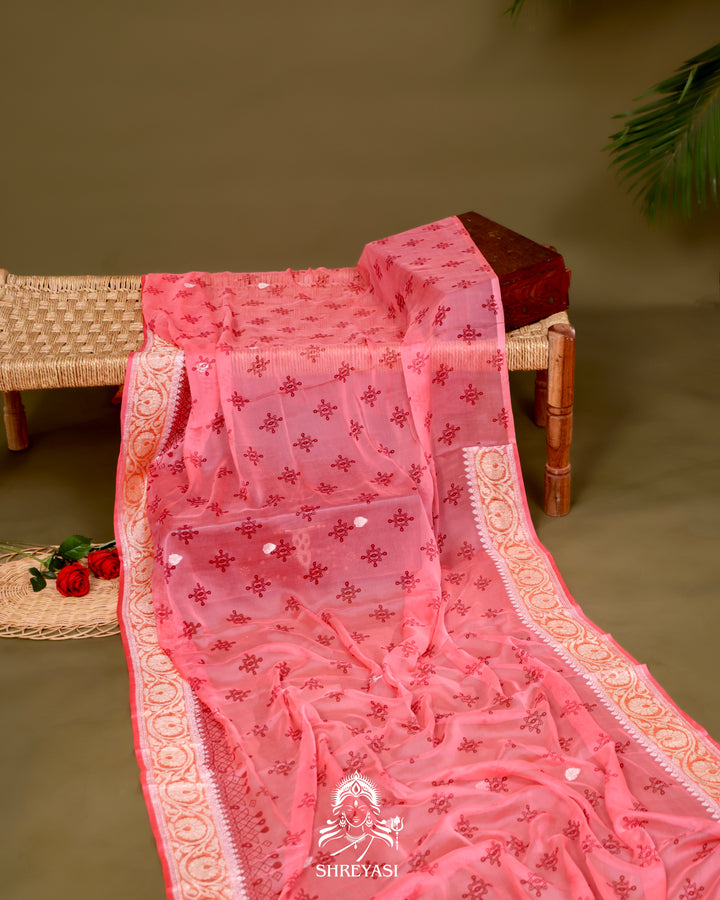 Banarasi Khaddi Chiffon Georgette Saree with Hand Block Motifs