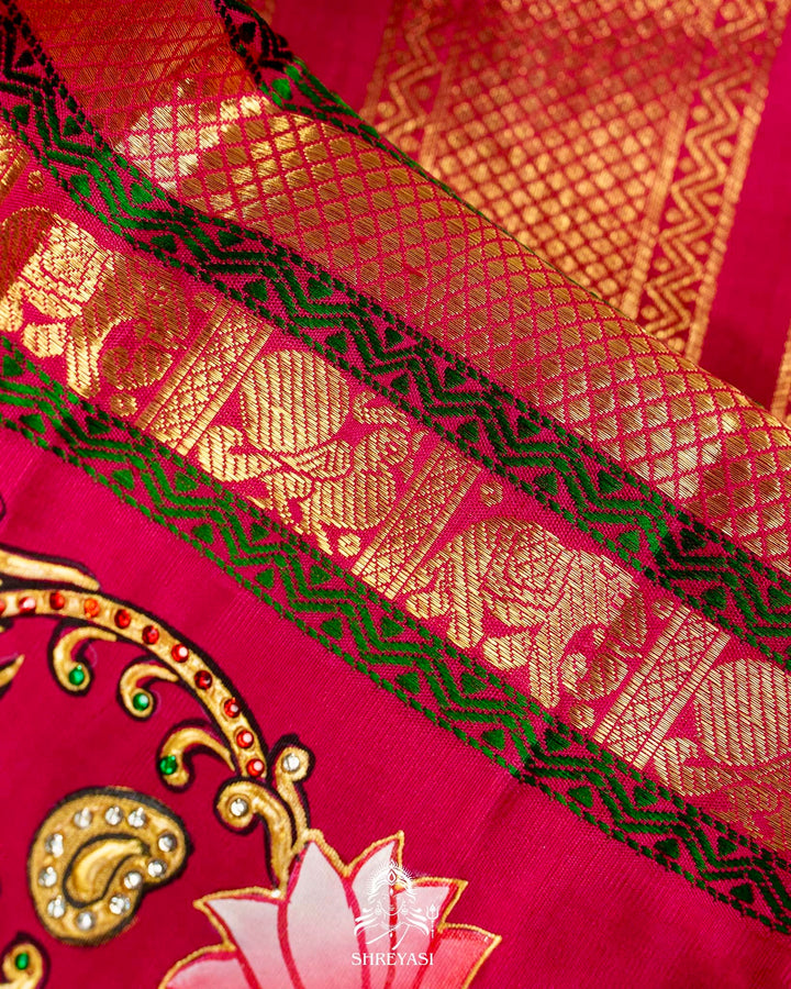 Handloom Pure Kanjivaram Silk Sarees with Real Zari and Hand Painted Tanjore Art