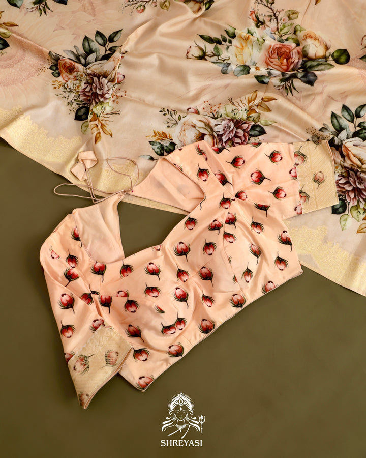 Banarasi Chiniya Silk Saree with Floral Body and Scalloped Zari Border