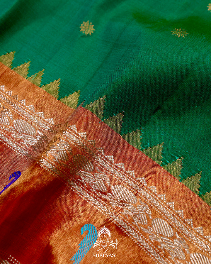 Handloom Pure Gadwal Silk Saree with Paithani Muniya Tissue Borders