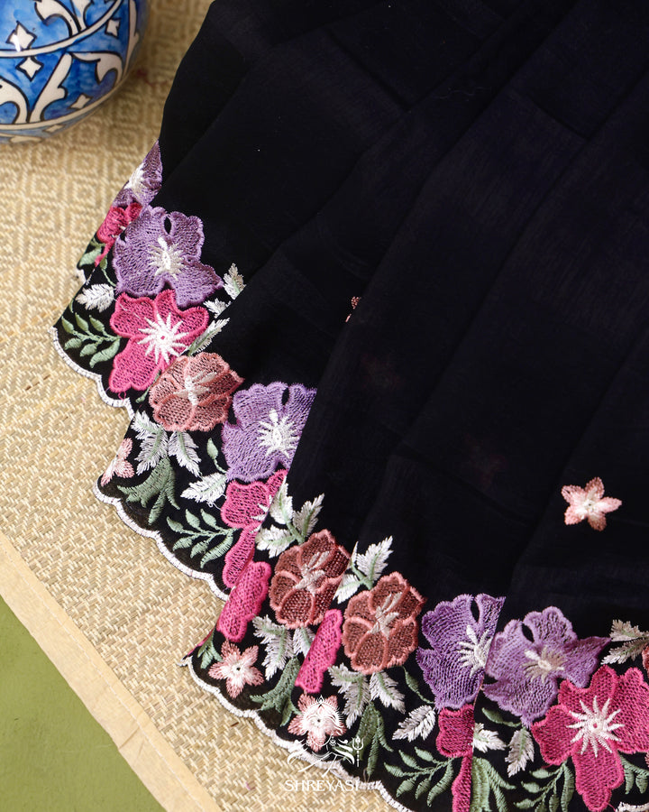 Tussar Silk Saree with Resham Floral Embroidery Border