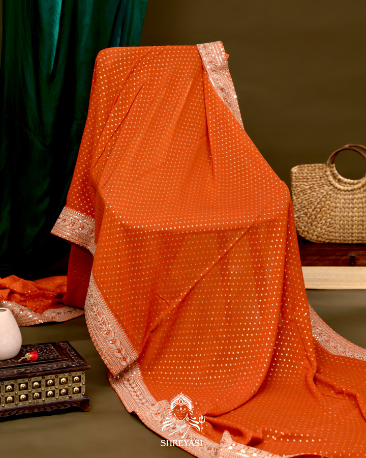 Georgette Saree with Embroidered Borders and Satin Embroidered Blouse