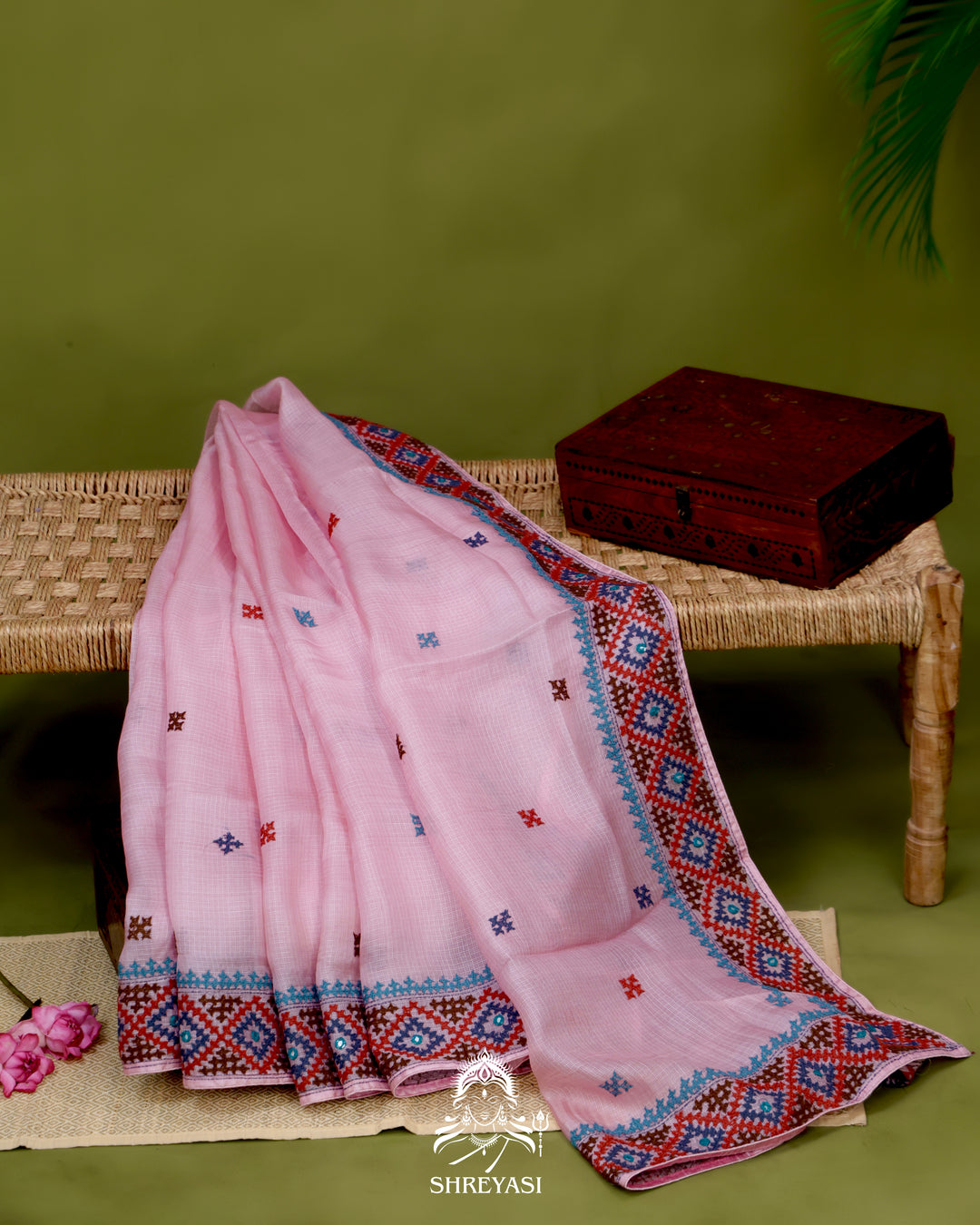 Handloom Pure Tussar Kota Saree with Kutch Hand Embroidery and Mirror Work