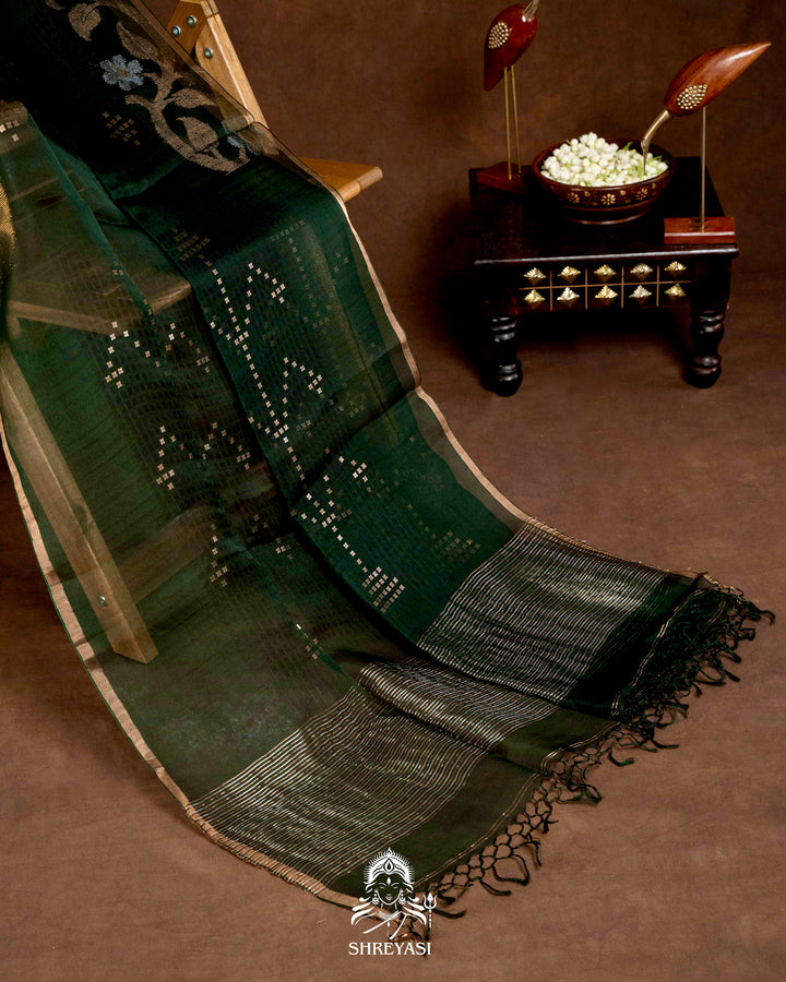 Handloom Pure Double Thread Muslin Jamdani Saree with Sona Rupa Zari & Sequence Weaving