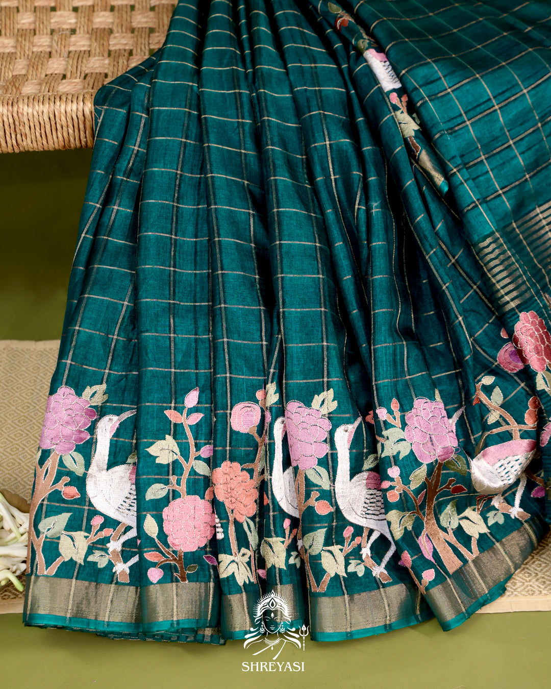 Pure Linen Tussar Silk Saree with Resham Embroidered Borders
