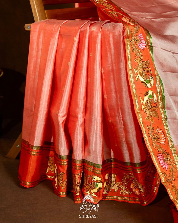 Traditional Tanjore Painting on Handloom Pure Kanjivaram Silk Sarees with Real Zari