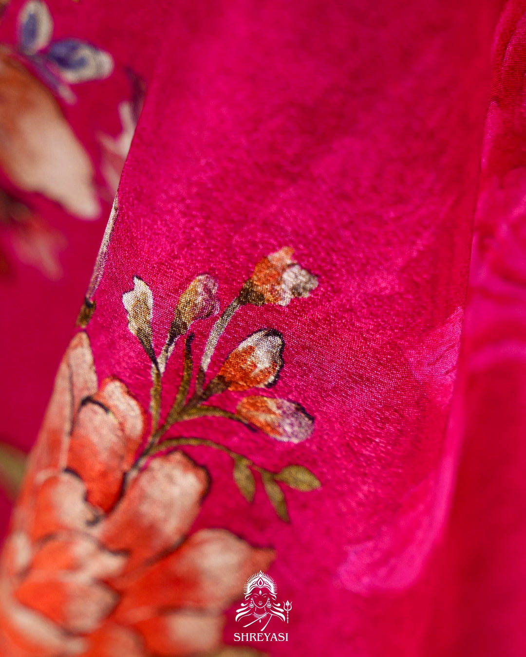 Floral Crepe Chiffon Saree with Embroidered Borders