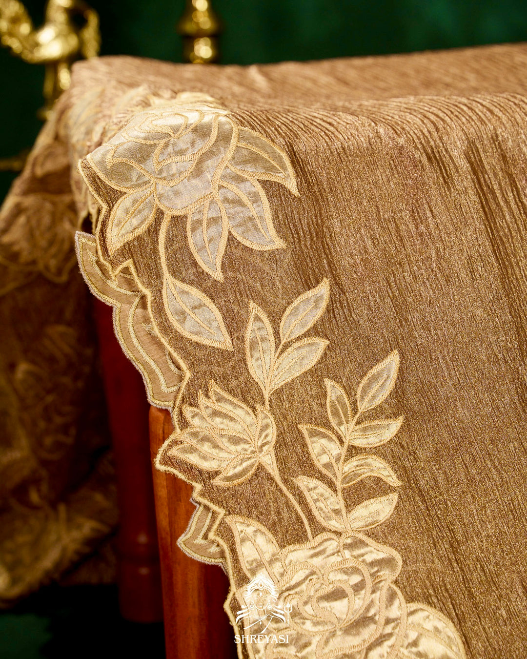 Handloom Pure Banarasi Crushed Tissue Silk Saree with Appliqué Borders
