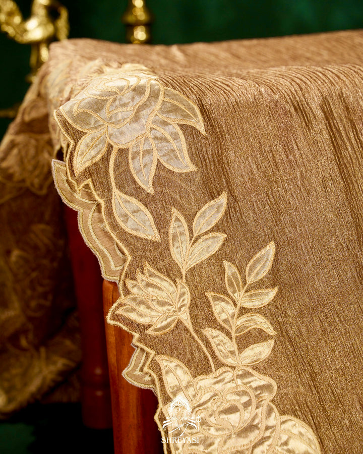 Handloom Pure Banarasi Crushed Tissue Silk Saree with Appliqué Borders
