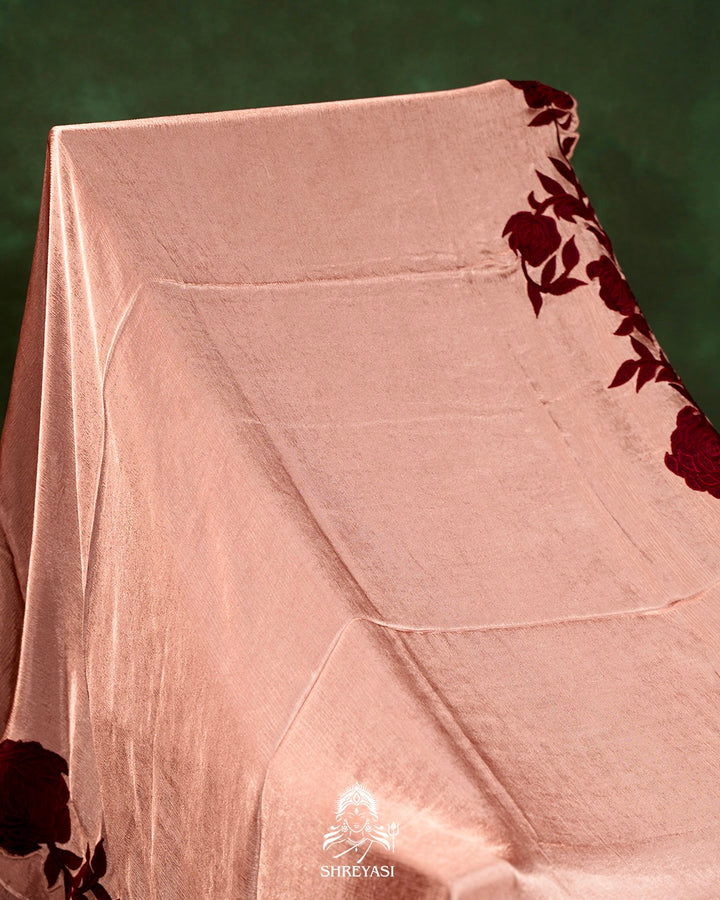 Pure Satin Silk Saree with Contrast Appliqué Borders