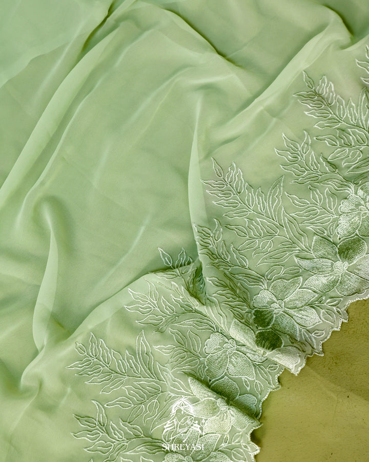 Soft Georgette Saree with Floral Thread Embroidery Border
