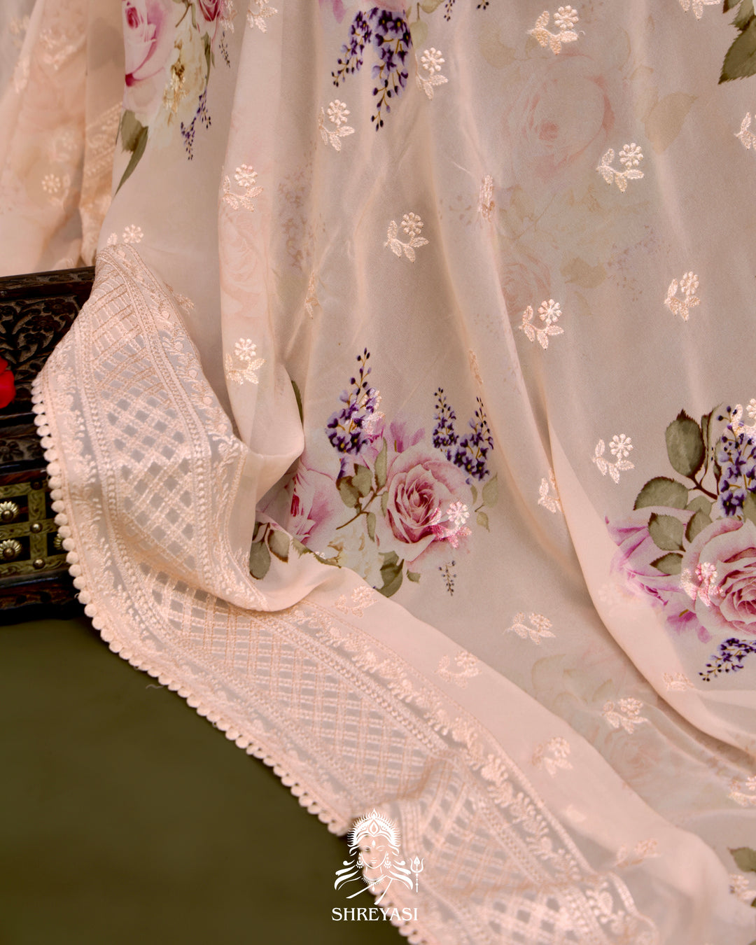 Floral Georgette Saree with Chikankari Inspired Embroidery