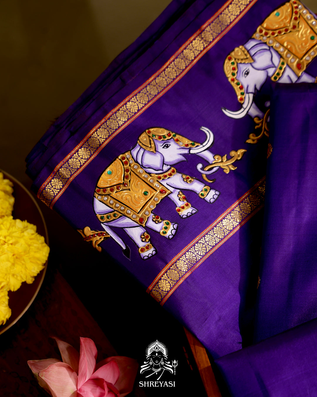 Kanjivaram Silk Saree with Real Zari and Tanjore Artwork