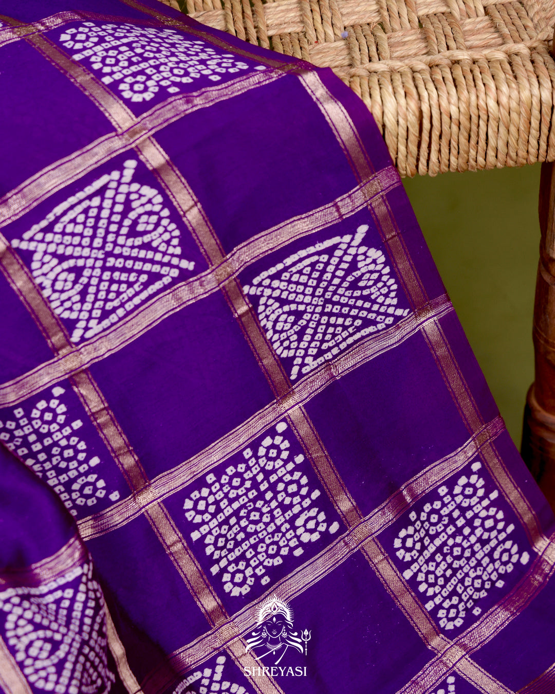 Gharchola-Style Bandhini Matka Silk Saree with Zari Checks