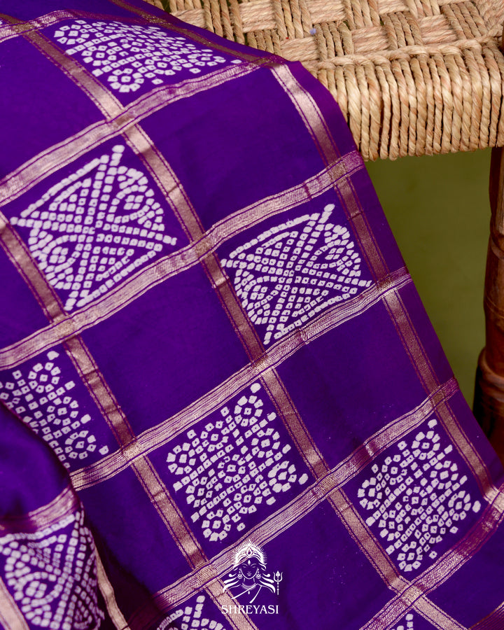 Gharchola-Style Bandhini Matka Silk Saree with Zari Checks