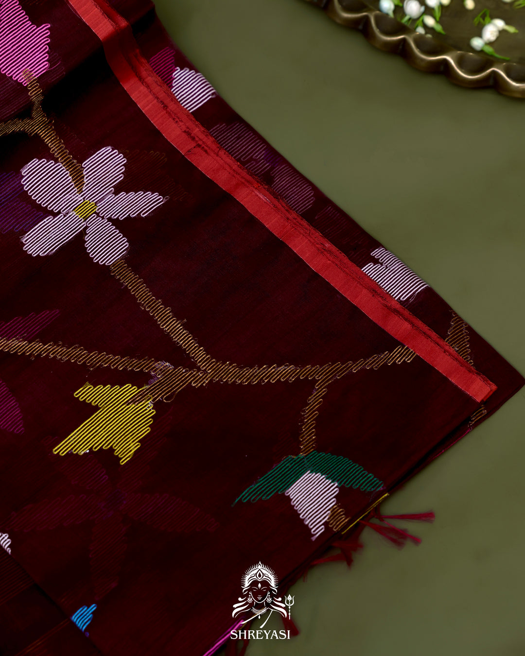 Handloom Pure Muslin Jamdani Saree in Full Jaal Needle Weaving