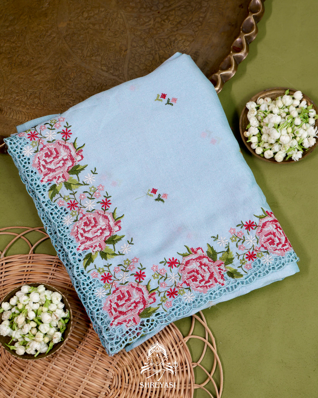 Tussar Silk Saree with Petit Point Embroidery
